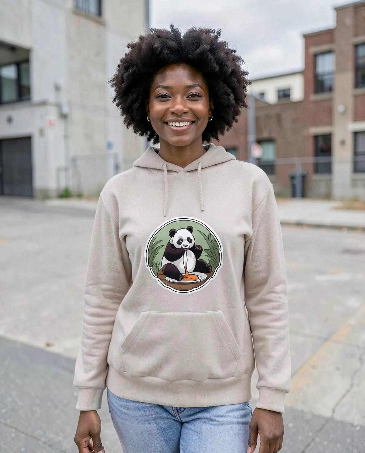 Cream Panda Spaghetti Hoodie Custom Cartoon Design
