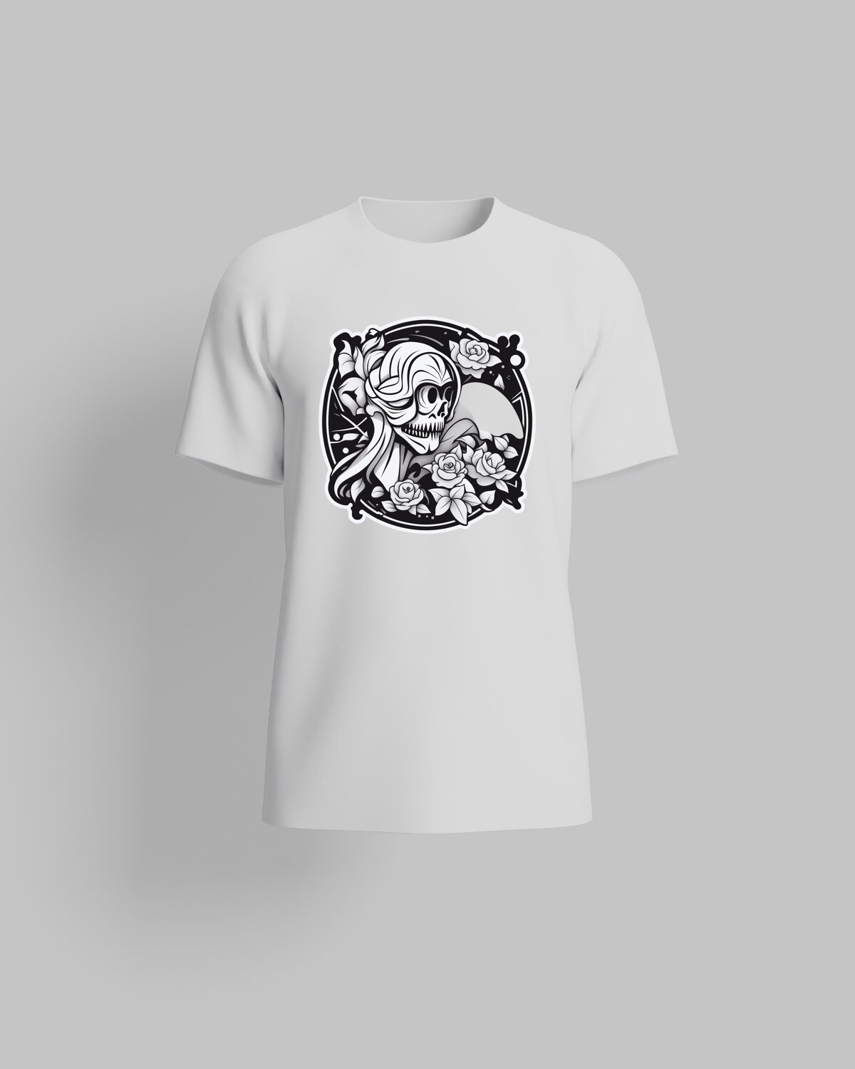 Custom White Tee Featuring La Catrina Skull Rose